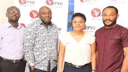 L-R: Brand Manager, Consumer Segments, Verve, Boma Tai-osagbemi, Nollywood Veteran and AMVCA 2015 Best Supporting Actor Nominee, Segun Arinze, Consumer Segments Marketing Manager, Verve, Enyioma Anaba and Winner, Best Supporting Actor, AMVCA 2015, Blossom Chukwujekwu at the Verve card presentation which held on Friday, 3 April 2015 at BlackHouse Media.